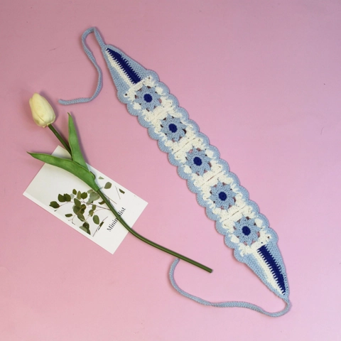 Handmade Crochet Flower Headband Knit Daisy Pattern Bohemian Adjustable Tie Hair Band Headwear For Women Girls