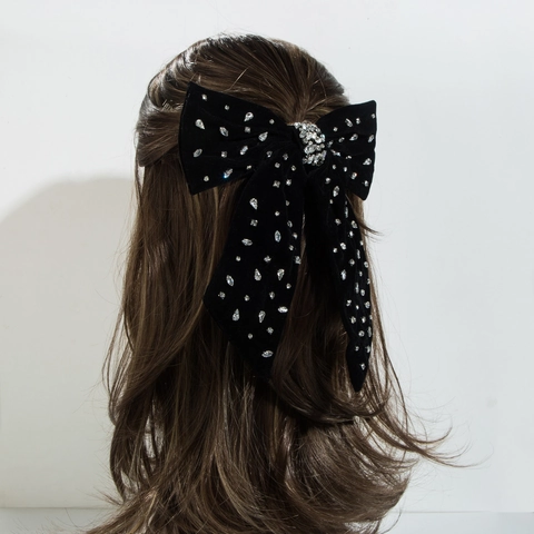 Large Velvet Bow Hair Clip For Women Luxurious Rhinestone Inlaid Elegant Spring Clip Fashion Hair Accessory For Wedding