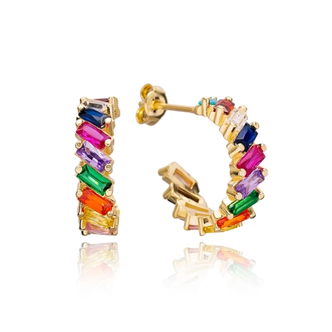 Colorful Zircon Earrings With 925 Sterling Silver Earring Post Copper Gold Plated Rainbow Geometric Jewelry For Women
