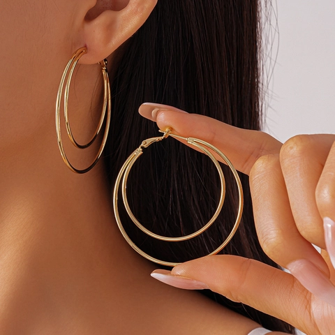 Double Layer Geometric Hoop Earrings Iron Metal With Steel Earring Post Minimalist Fashion Jewelry For Women