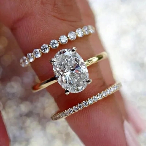 Ovaler Schliff Zirkon Ringe Kupfer Vier Zinken Stapelbar Hochzeit Verlobung Schmuck Für Frauen Elegant Mode Hohe Qualität
