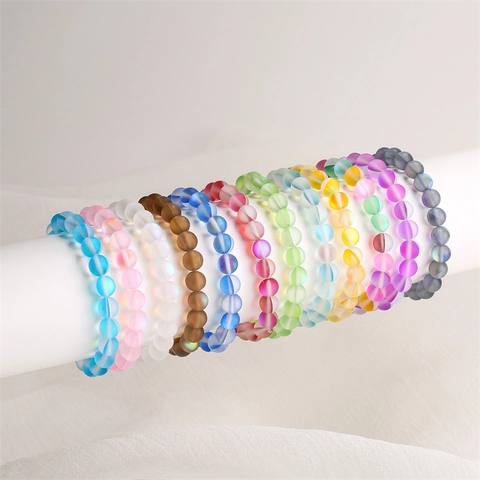 Mattiertes Mondstein-Stil Perlenarmband Irisierendes Aurora-Rundglas-Perlen Handgefertigter Schmuck Damen Herren