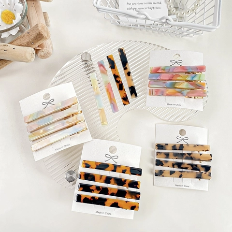 Rectangle Acetate Hair Clips Tortoise Shell Marble Pattern Duckbill Alligator Pins Elegant Colorful Simple Styling Women