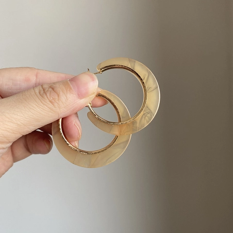 Pendientes De Aro En Forma De C Acetato Acrílico Textura Mármol Marco Aleación Metal Retro Bohemio Joyería Moda Para Mujeres