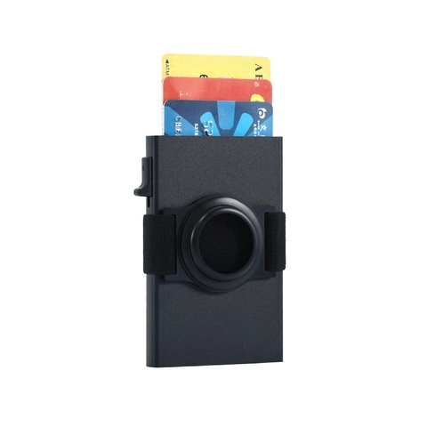 Card Holder Aluminum Alloy RFID Blocking Minimalist Wallet With Tracker Slot Pop Up Mechanism Sleek Metal Case