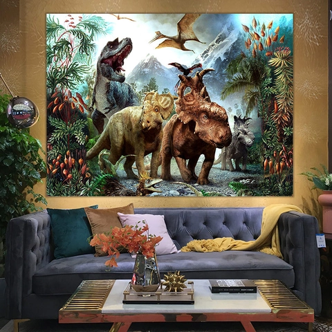Arazzo Dinosauro Da Parete Poliestere Paesaggio Mondo Preistorico Per Decorazione Camera Da Letto Soggiorno