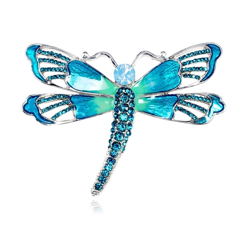 Vintage Alloy Dragonfly Brooch For Women Sparkling Blue Purple Rhinestone Enamel Insect Corsage Brooch Pin Fashion Accessory