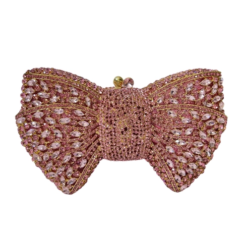 Bow Evening Clutch Bag Rhinestone Encrusted Metal Frame Party Purse With Chain Strap For Women Elegant Banquet Accessory