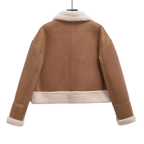 Giacca Donna In Finta Pelle Scamosciata Con Fodera In Montone Sintetico Revers Caldo Inverno Aviatore Moto Biker Cappotto