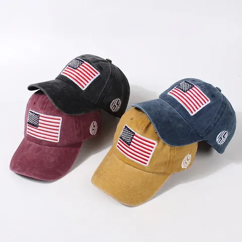 Vintage Washed Cotton Baseball Cap American Flag USA Embroidery Distressed Adjustable Sun Hat For Men Women