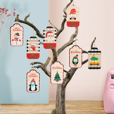 Pendenti Appesi In Legno Di Natale Motivi Babbo Natale Pupazzo Di Neve Albero Decorazioni Per Alberi Di Vacanze Etichette Regalo Con Corda Di Canapa