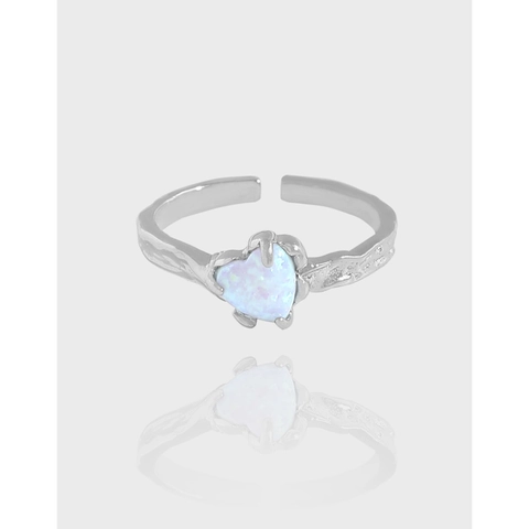 925 Sterling Silver Heart Opal Open Ring For Women Minimalist Crinkle Texture Adjustable Finger Ring Luxury Jewelry Gift