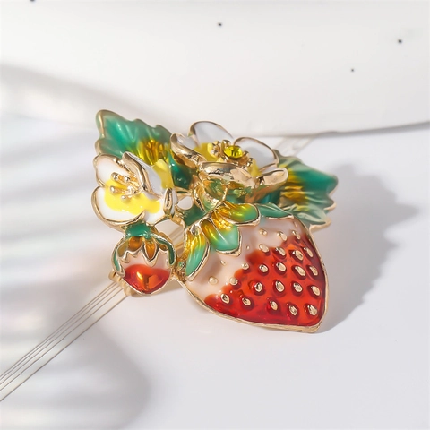Spilla Fiore Fragola Lega Smalto Spilla Frutta Elegante Gioielli Con Strass Regalo Per Donne Ragazze