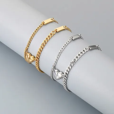 Bracciali Per Coppia Con Magnete A Cuore In Acciaio Inossidabile Catena Barbazzale Con Barra Rettangolare