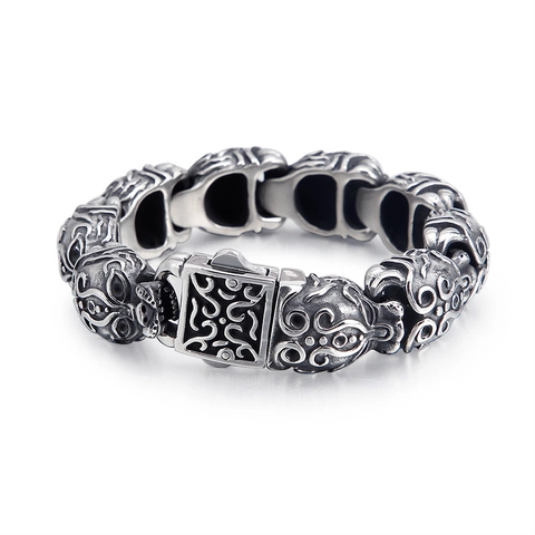 Men Skull Bracelet Stainless Steel Vintage Punk Gothic Heavy Thick Link Chain Cubic Zirconia Distressed Retro Biker Jewelry