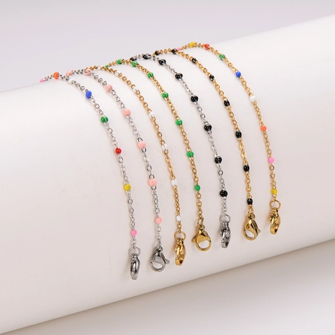 Delicate Bracelet 304 Stainless Steel 18K Gold Plated Colorful Enamel Beads Adjustable Chain Jewelry For Women Girls
