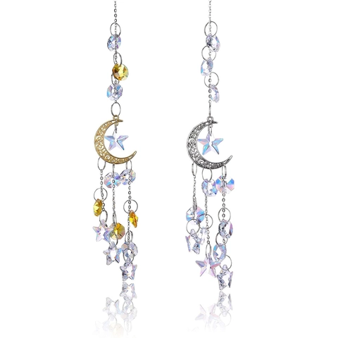 Crystal Moon Star Suncatcher Prism Pendant Hanging Window Ornament Rainbow Maker Home Decor Accents