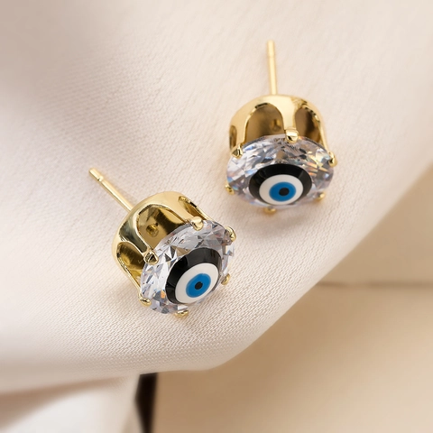 Fashion Mini Copper Gold Plated Zirconia Evil Eye Stud Earrings For Women Individual Enamel Exotic Style Jewelry Accessories