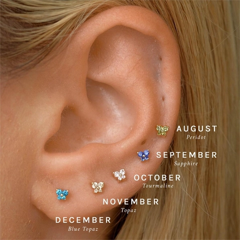 Butterfly Stud Earrings Copper Colorful Birthstone Zirconia Personalized Tiny Piercing Jewelry Gift For Women