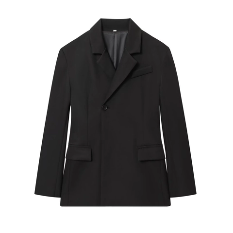 Women Oversized Blazer Jacke Polyester Einreihig Revers Langarm Casual Office Lady Oberbekleidung Schwarz