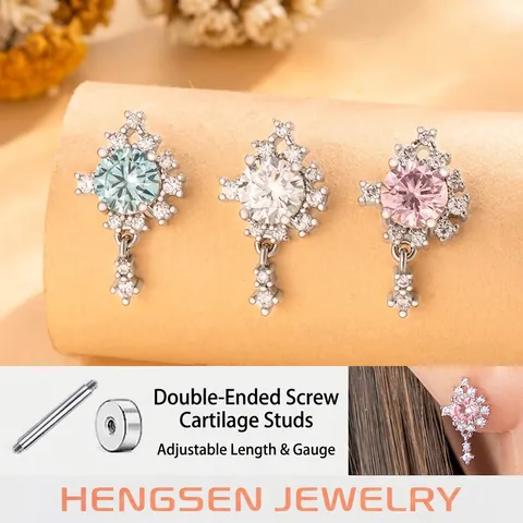 Vintage Zircon Cartilage Earring Stud With Titanium Steel Post Retro Starry Saturn Dangle Pendant For Women Trendy