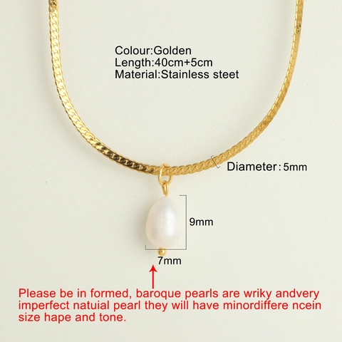Collier Pendentif Perle Eau Douce Baroque Acier Inoxydable Chaîne Serpent Lame Boîte Élégant Bijoux Mode Femmes