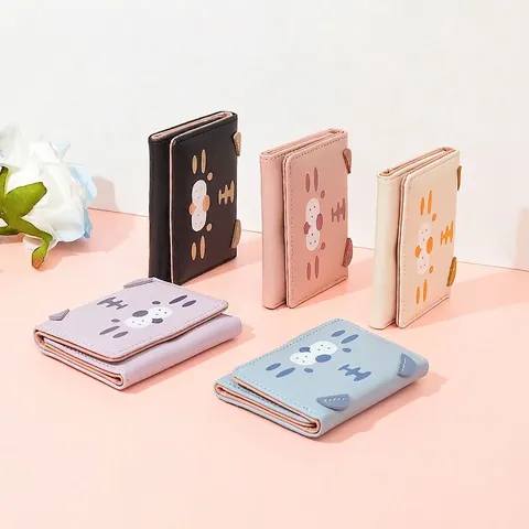 Cartera Corta De Tigre De Dibujos Animados Lindo Cuero De PU Plegable Soporte Para Tarjetas Para Mujeres Niñas Patrón De Animal Dulce