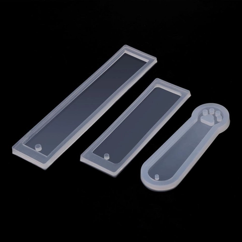 Silicone Bookmark Mold DIY Resin Epoxy Casting Tool Rectangular And Cat Paw Shape With Hanging Hole For Handmade Crafting