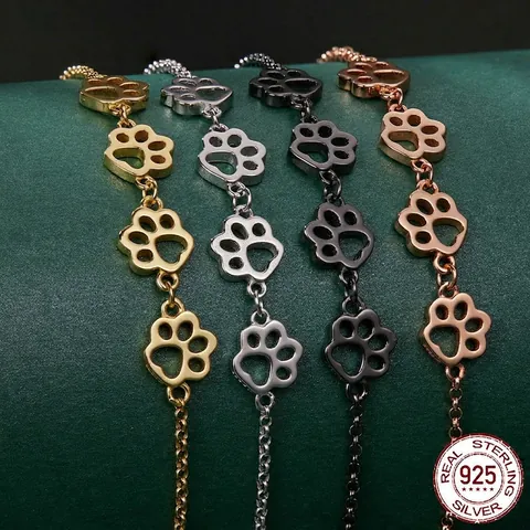 925 Sterling Silver Cute Animal Paw Print Adjustable Bracelet For Women Minimalist Hollow Dog Cat Footprint Chain Jewelry Gift