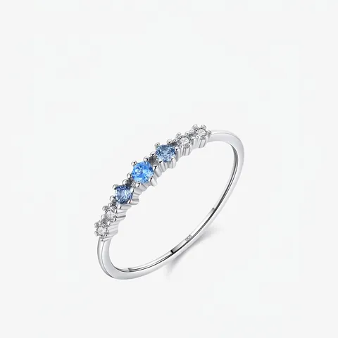 Anello In Argento Sterling 925 Minimalista Zircone Blu Bianco Fascia Eternità Gioielli Impilabili Per Donna