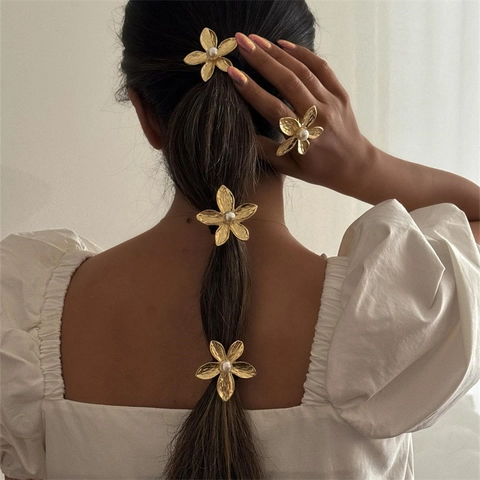 Elastici Per Capelli E Fermagli In Metallo Minimalisti Texture Martellata Lega Geometrica Oro Argento Accessori Per Donna