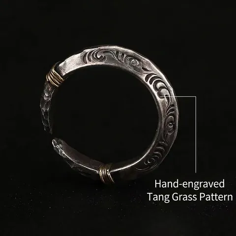 Vintage Legierungsring Für Herren Handgeschnitzt Tang Gras Muster Antik Silber Verstellbar Tribal Ethnisch Stil