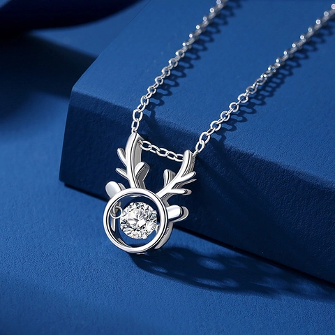 Elegant 925 Sterling Silver Reindeer Antler Pendant Necklace Minimalist Dancing Stone Moissanite Zirconia Jewelry Gift For Women