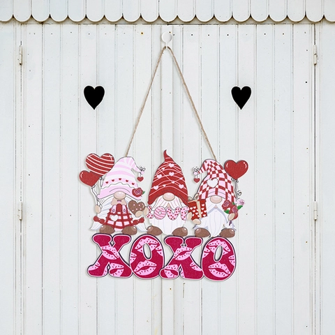 Targa Appesa In Legno Gnomi Di San Valentino XOXO LOVE Rosa Rosso Placca Decorativa Per Porta Parete Festa