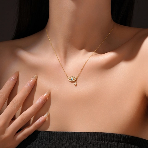 925 Sterlingsilber Böser Blick Halskette Für Damen Mode Zirkonia Eingelegter Anhänger Schlüsselbein Kette Schmuck Elegant Geschenk