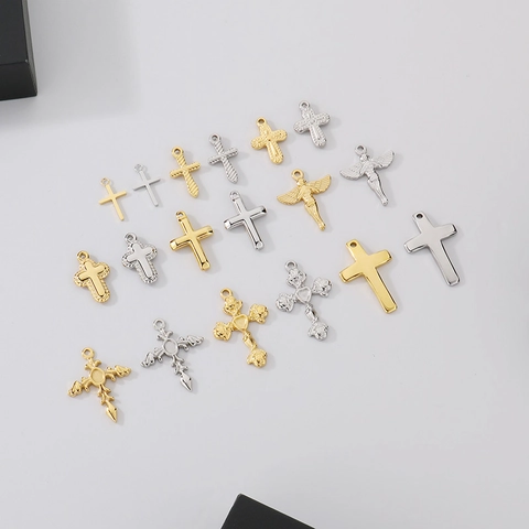 Ciondoli Croce Charms Angelo Acciaio Inossidabile Accessori Per Creazione Gioielli DIY Placcatura Sottovuoto Stile Religioso