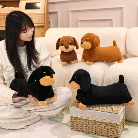Cute Dachshund Plush Toy Soft Sausage Dog Stuffed Animal Kawaii Realistic Puppy Doll For Kids Birthday Gift Home Decor