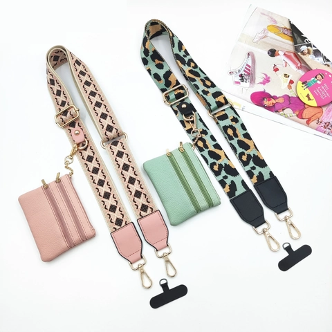 Wide Adjustable Shoulder Strap Replacement Detachable Mini Pouch Leopard Geometric Pattern Polyester PU Leather For Bags