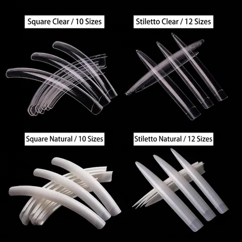 Extra Lange Stiletto Vierkante Nagelstips Professionele Salon Kunstnagels ABS Plastic Transparant Natuurlijk Voor Kunst