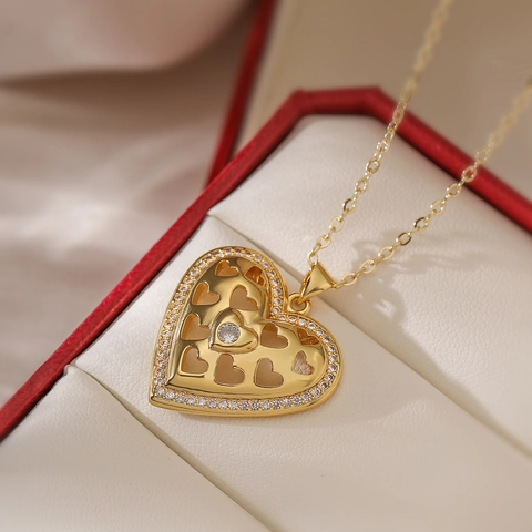 Heart Pendant Necklace Copper 18K Gold Plated Cubic Zirconia Minimalist Elegant Jewelry Gift For Women Girls