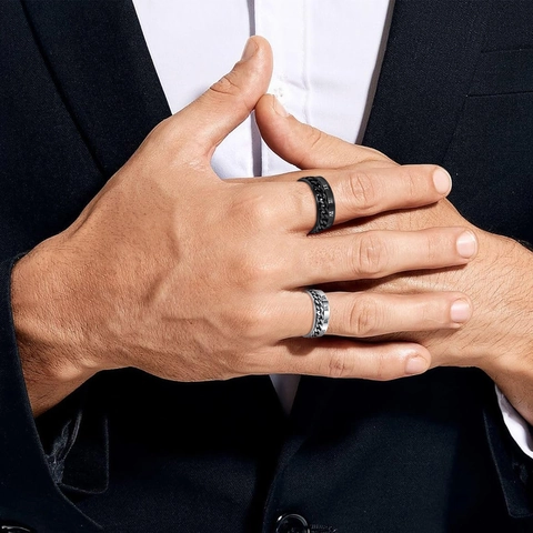 Anello Spinner Da Uomo Acciaio Inossidabile Numeri Romani Catena Rotante Sollievo Ansia Fascia Punk Gioielli Stress