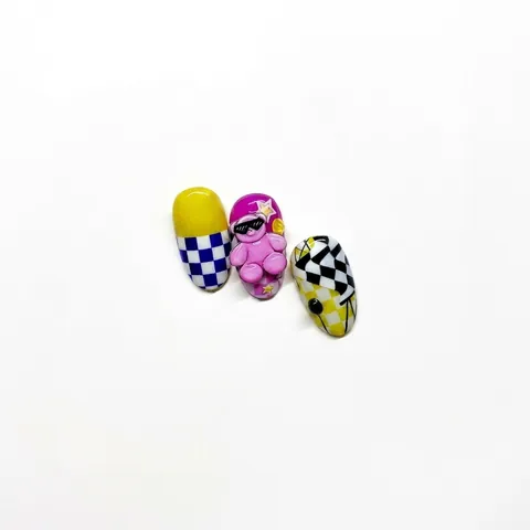 Autocollants Nail Art Damier Relief 3D Géométrique Autocollant Décorations De Manucure DIY Accessoires Mode Rétro