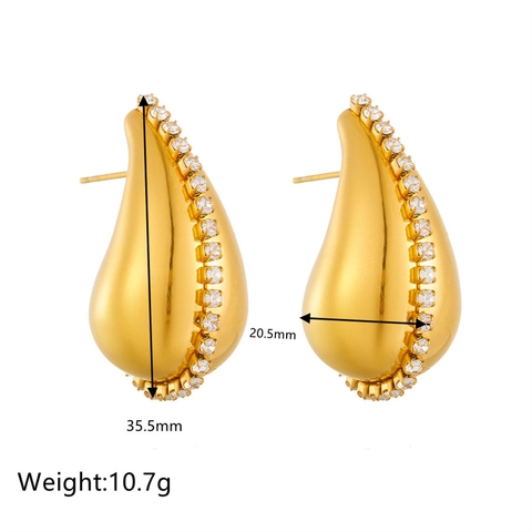 Waterdrop Hoop Earrings Stainless Steel Inlaid Cubic Zirconia Hollow Geometric Fashion Jewelry Tarnish Resistant For Women