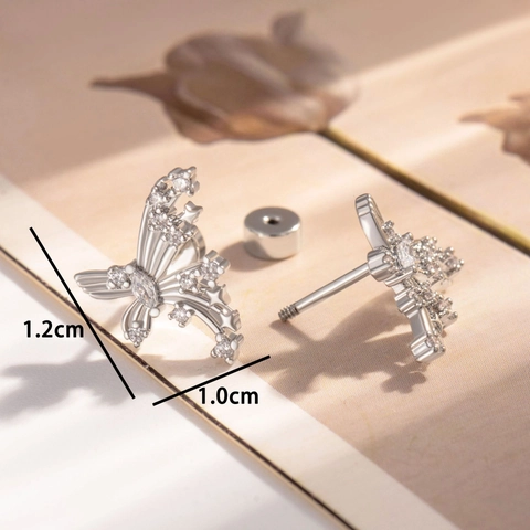 Butterfly Stud Earring With Titanium Steel Post Zirconia Copper Screw Back Fashion Jewelry For Women
