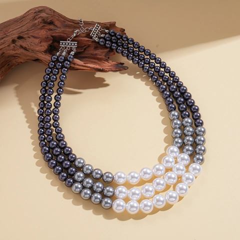 Meerlaagse Halsketting Met Imitatieparels In Gradiënt Voor Dames Retro Beaded Truiketting Luxe Mode-Sieraden