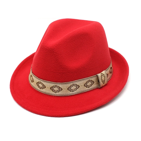 Cappello Fedora Vintage In Feltro Di Lana Con Fascia Geometrica Ricamata Etnica Cappello Jazz Retrò A Tesa Larga Per Donne E Uomini