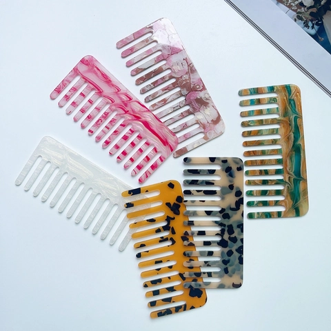 Pettine A Denti Larghi Acrilico Acetato Motivo Marmo Tartarugato Antistatico Spazzola Districante