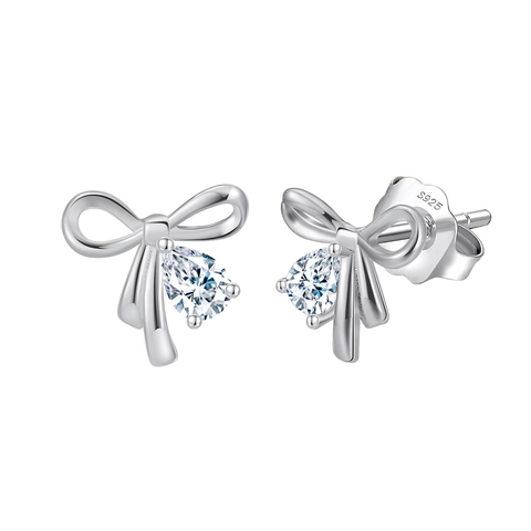 Elegante 925 Sterlingsilber Schleife Zirkonia Ohrstecker Für Damen 14K Vergoldet Tropfenschliff Zirkon Ohrringe Schmuck Geschenk