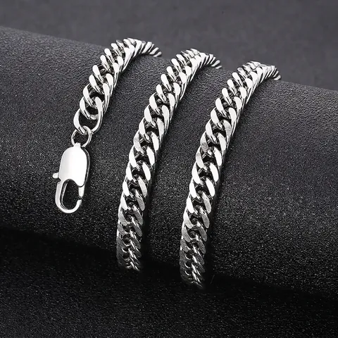 Cuban Link Chain Necklace Stainless Steel Silver Color Minimalist Fashion Jewelry For Men And Women With Lobster Clasp