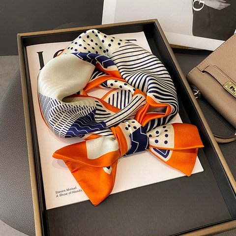 Élégant Foulard Cravate Étroit Long En Imitation Satin À Motifs Géométriques À Pois Et Rayures Pour Femmes Accessoire Business